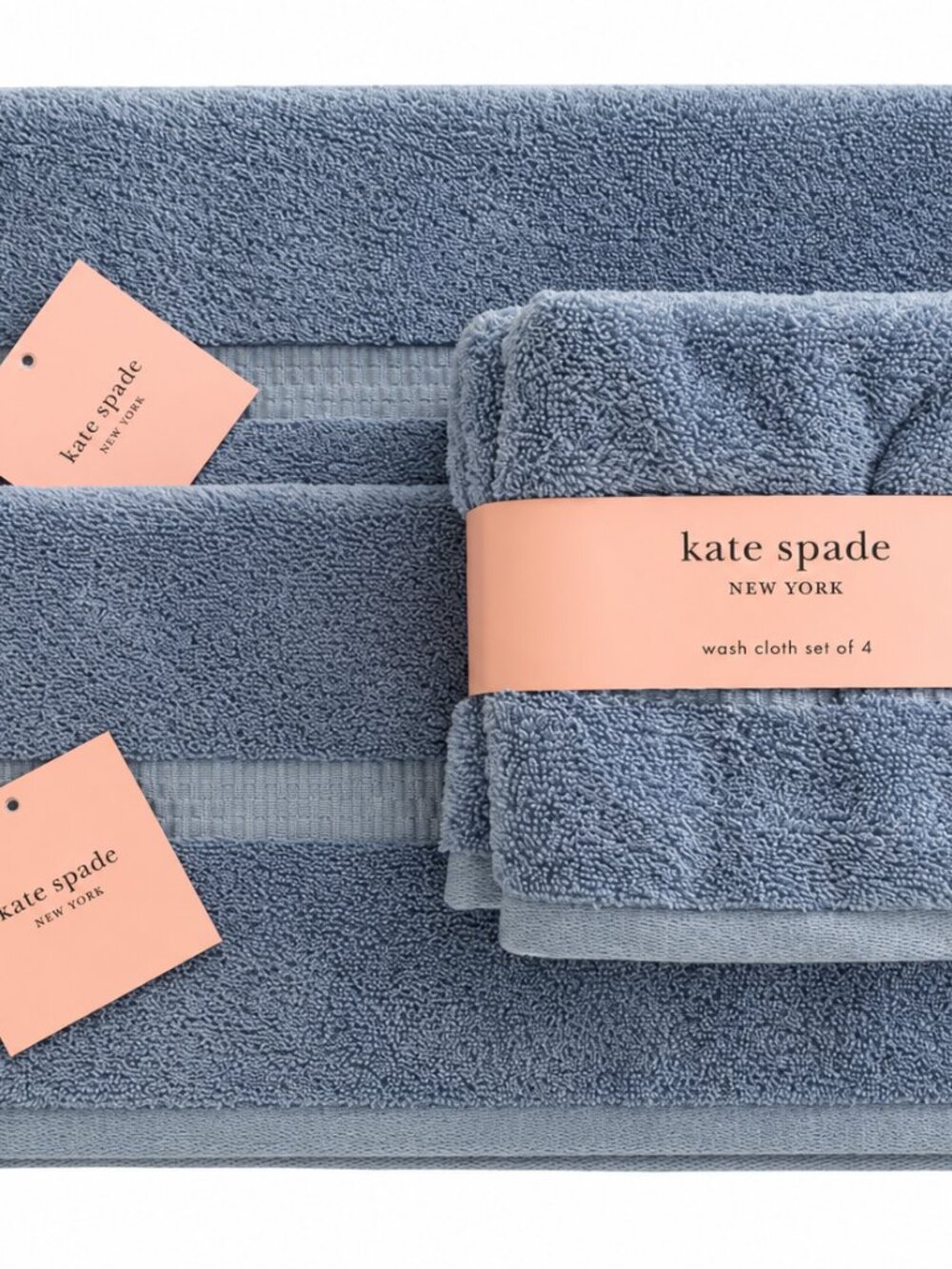 Kate Spade 2 Hand Towels 4 Washcloths Facecloths Light Blue Bathroom Dorm
